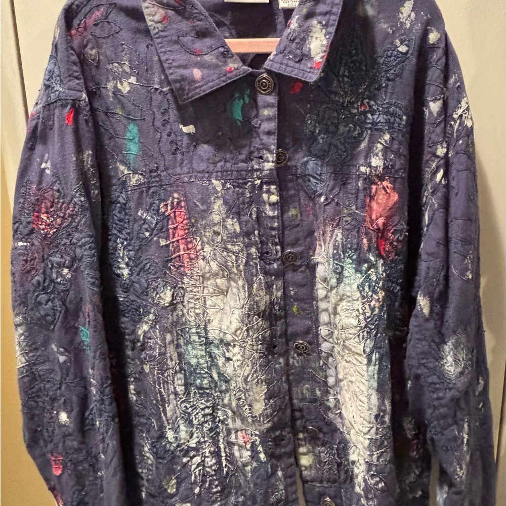 Paint spattered upcycled Blue Jacket